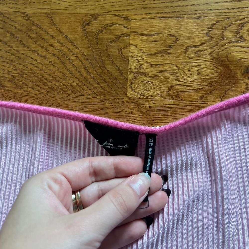 urban outfitters out from under top juliette bell sleeve rib velour pink square - Picture 2 of 2